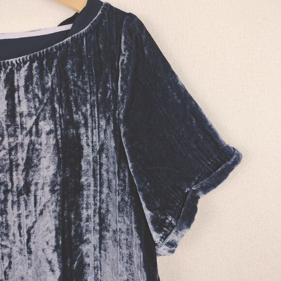 Floreat Anthropologie Dress Medium Blue Crushed Velvet Whimsigoth Dark Romance - Picture 5 of 15